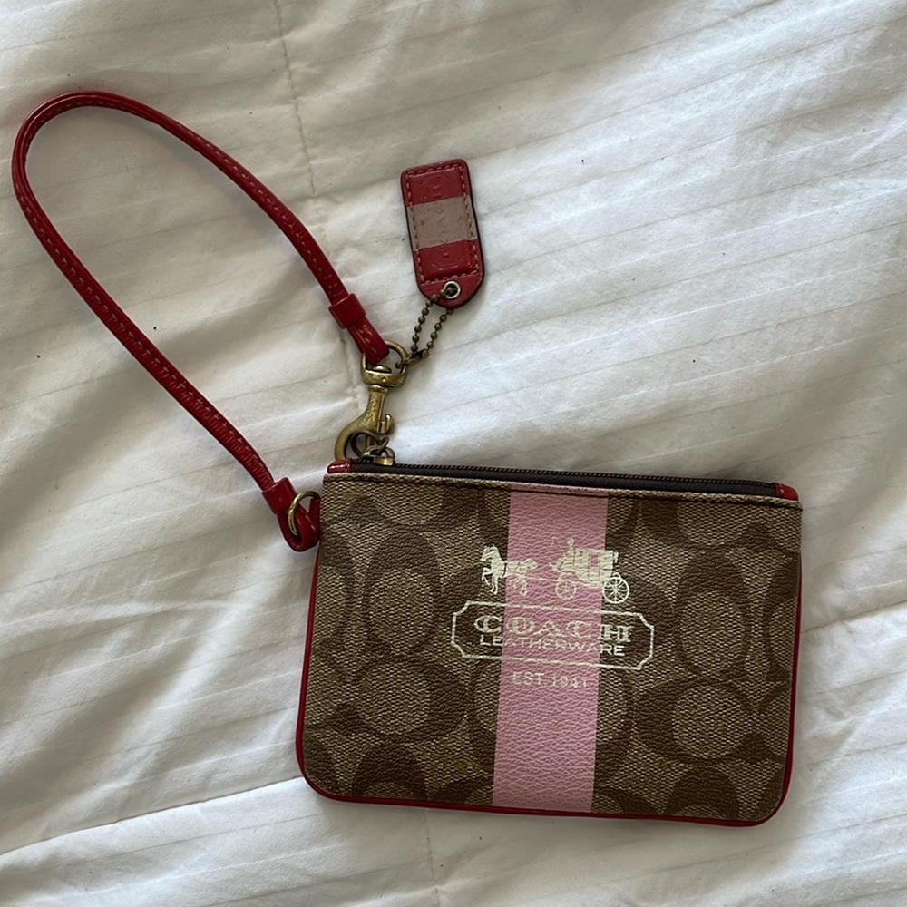 Coach wallet with strap and pink stripe